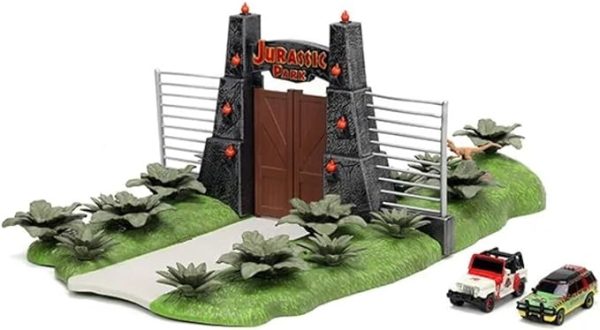 Nano Scene Jurassic Park - Diorama del 30 aniversario de la puerta jurásica con dos autos