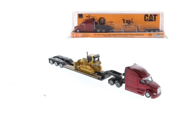 Tractor tándem Peterbilt Modelo 579 UltraLoft  1:87 con remolque Lowboy y Bulldozer Cat D5M |