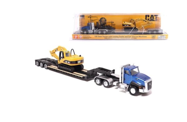 Tractor de cabina de día Cat CT660 a escala 1:87 con remolque Lowboy y excavadora hidráulica Cat 315C L