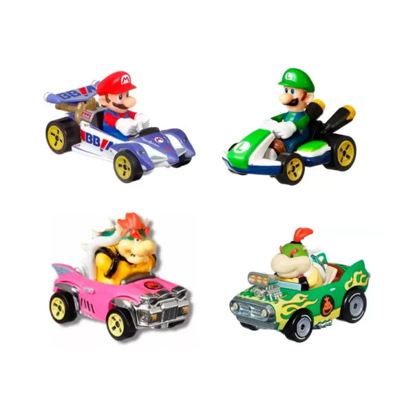 Pack 4 Autos Hot Wheels Mario Kart Carreras - Imagen 2